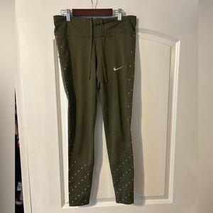Nike olive green size medium running or workout leggings with drawstring